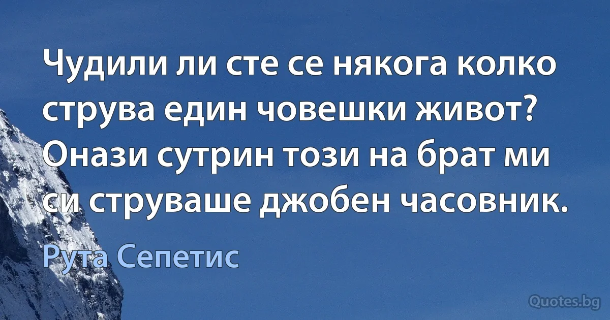 Чудили ли сте се някога колко струва един човешки живот? Онази сутрин този на брат ми си струваше джобен часовник. (Рута Сепетис)