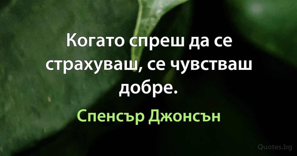 Когато спреш да се страхуваш, се чувстваш добре. (Спенсър Джонсън)