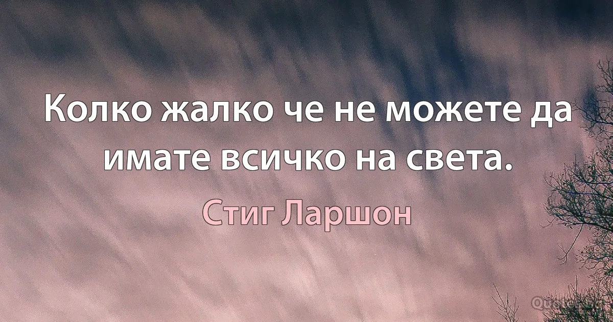 Колко жалко че не можете да имате всичко на света. (Стиг Ларшон)