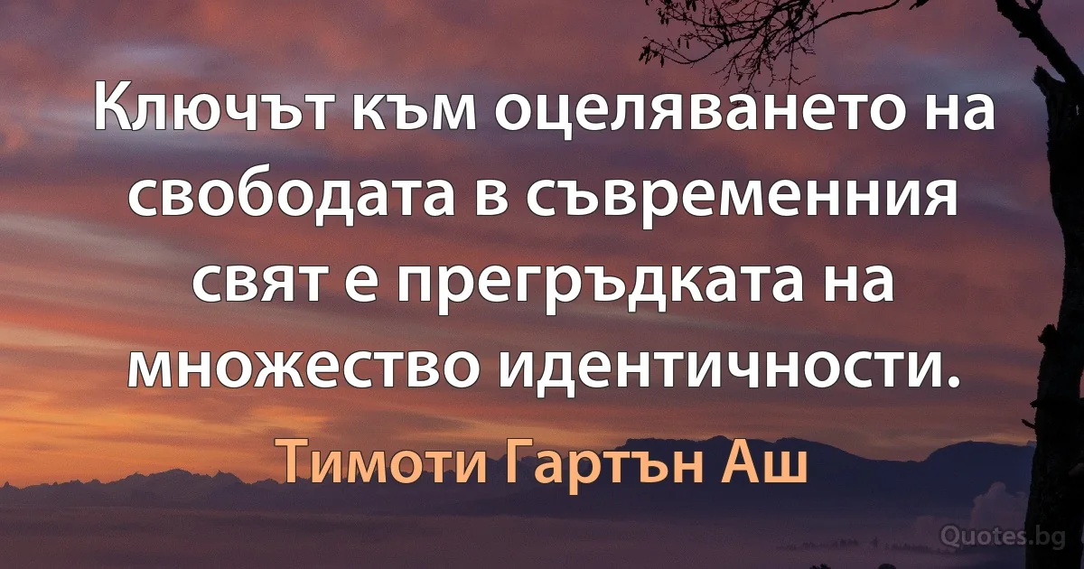 Ключът към оцеляването на свободата в съвременния свят е прегръдката на множество идентичности. (Тимоти Гартън Аш)