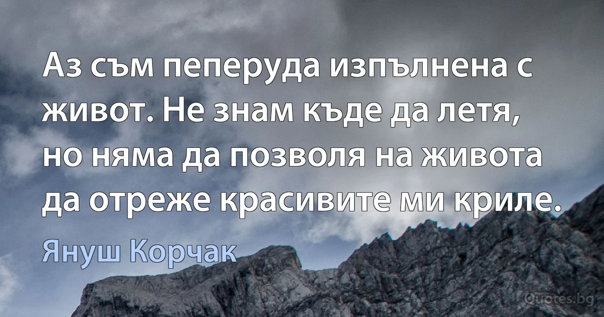 Аз съм пеперуда изпълнена с живот. Не знам къде да летя, но няма да позволя на живота да отреже красивите ми криле. (Януш Корчак)