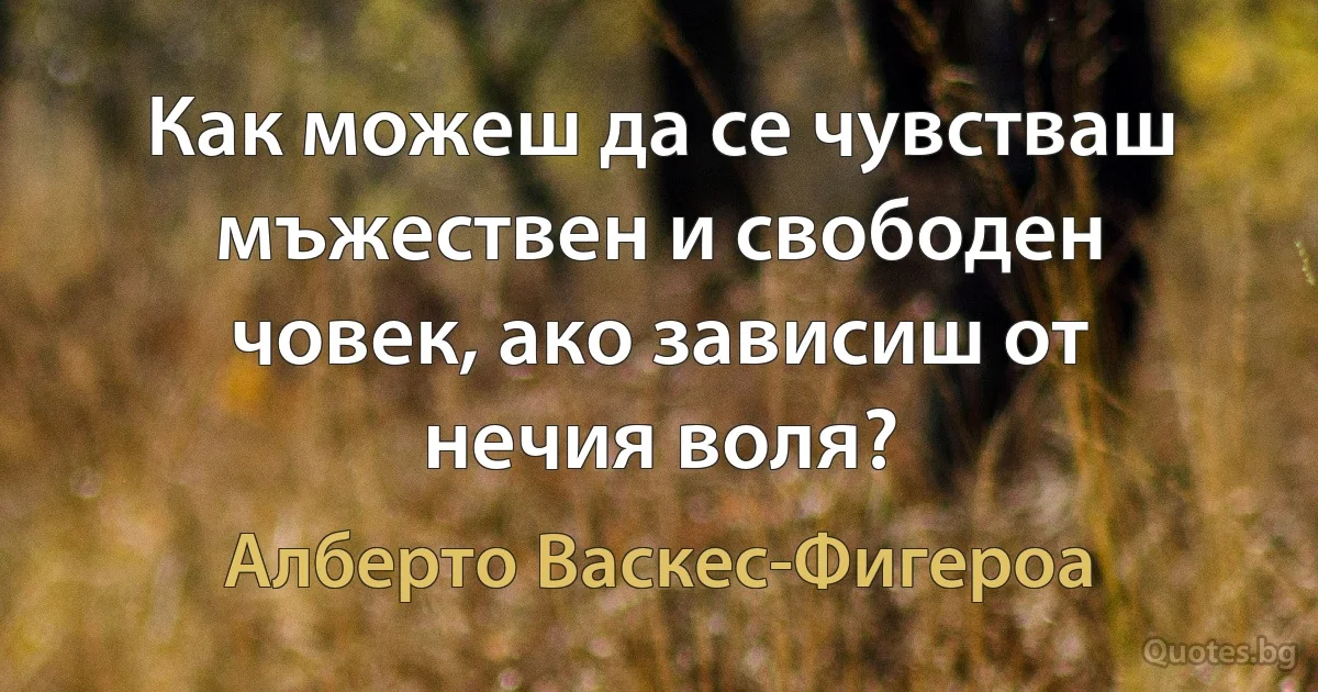 Как можеш да се чувстваш мъжествен и свободен човек, ако зависиш от нечия воля? (Алберто Васкес-Фигероа)