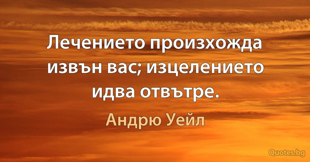 Лечението произхожда извън вас; изцелението идва отвътре. (Андрю Уейл)