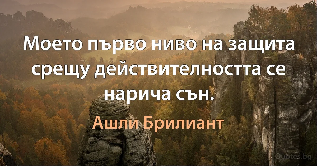 Моето първо ниво на защита срещу действителността се нарича сън. (Ашли Брилиант)