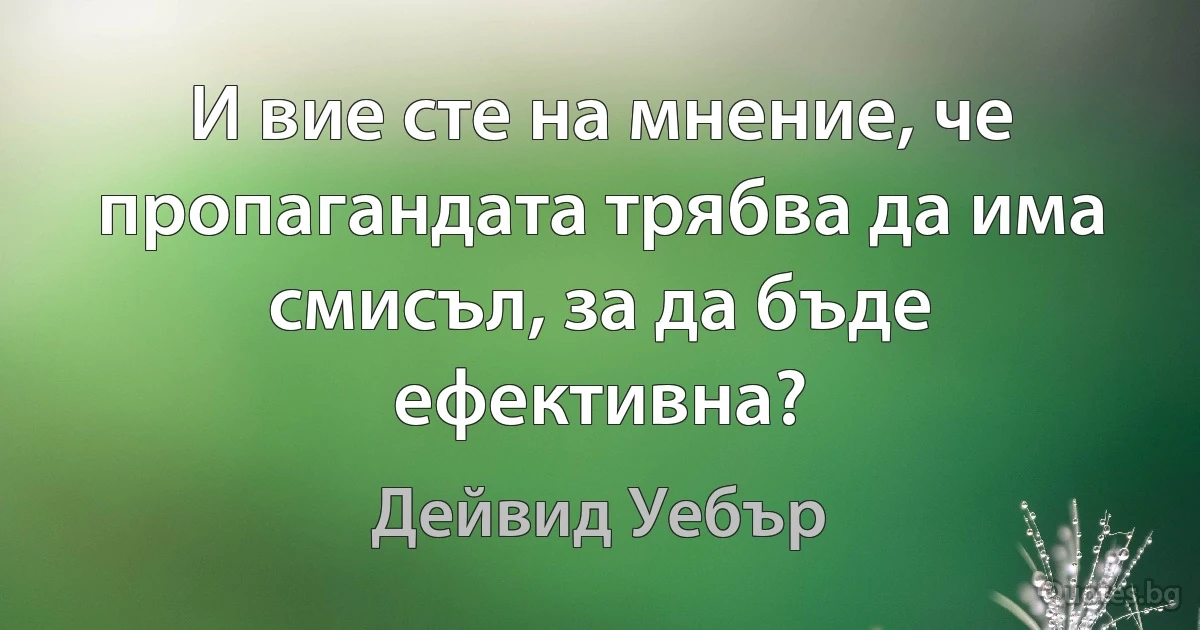 И вие сте на мнение, че пропагандата трябва да има смисъл, за да бъде ефективна? (Дейвид Уебър)