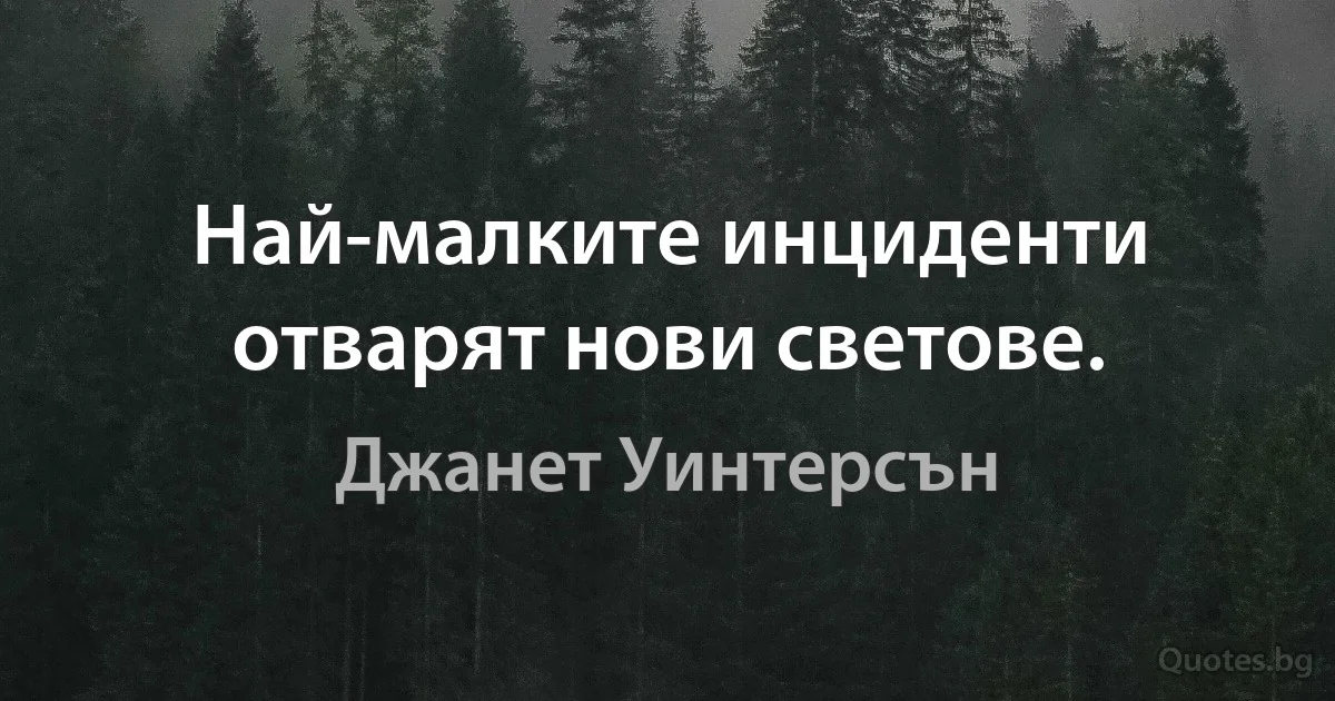 Най-малките инциденти отварят нови светове. (Джанет Уинтерсън)