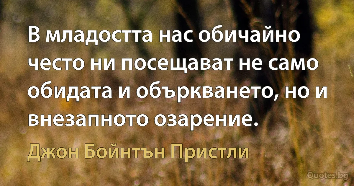 В младостта нас обичайно често ни посещават не само обидата и объркването, но и внезапното озарение. (Джон Бойнтън Пристли)