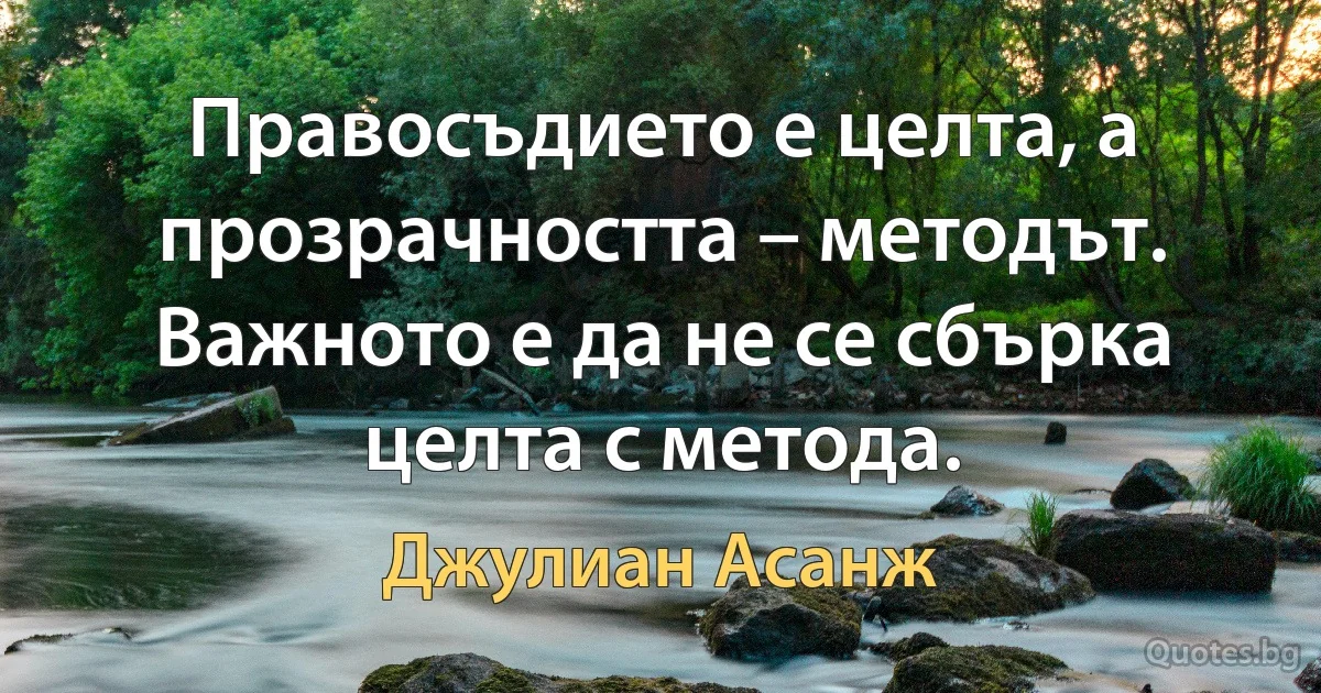 Правосъдието е целта, а прозрачността – методът. Важното е да не се сбърка целта с метода. (Джулиан Асанж)