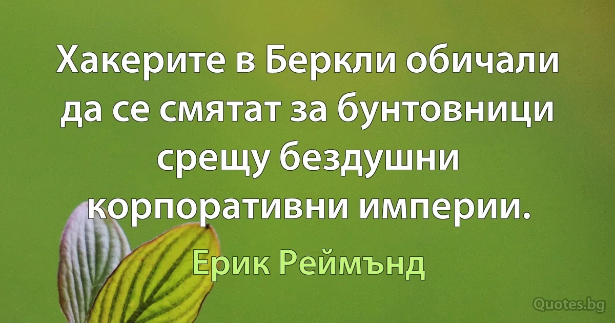 Хакерите в Беркли обичали да се смятат за бунтовници срещу бездушни корпоративни империи. (Ерик Реймънд)