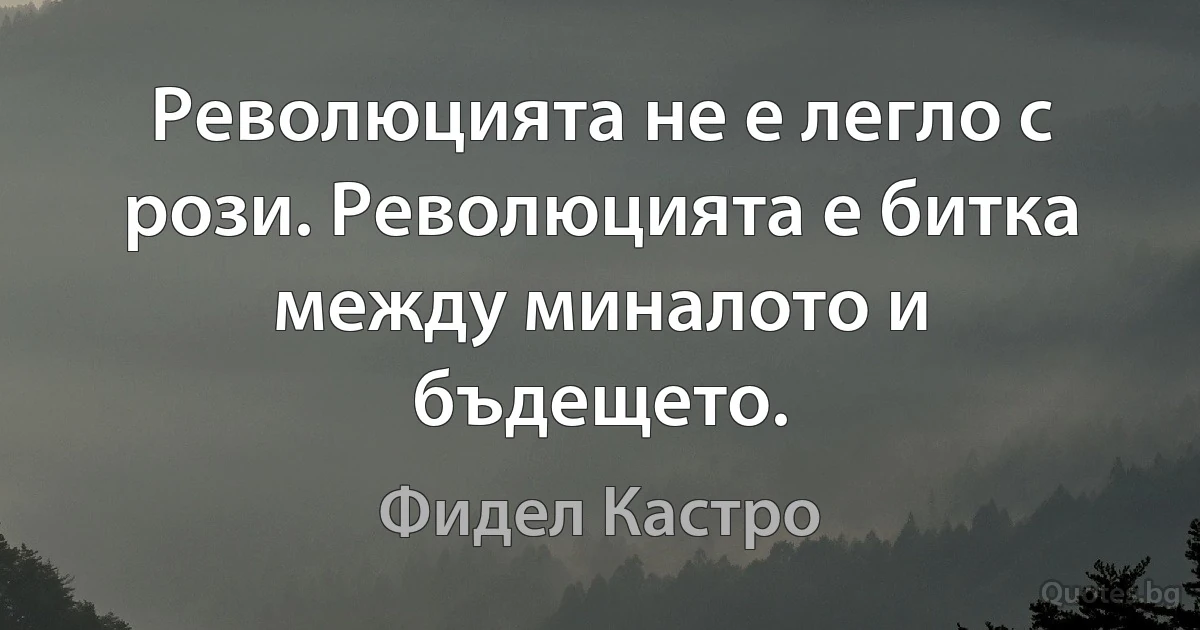 Революцията не е легло с рози. Революцията е битка между миналото и бъдещето. (Фидел Кастро)