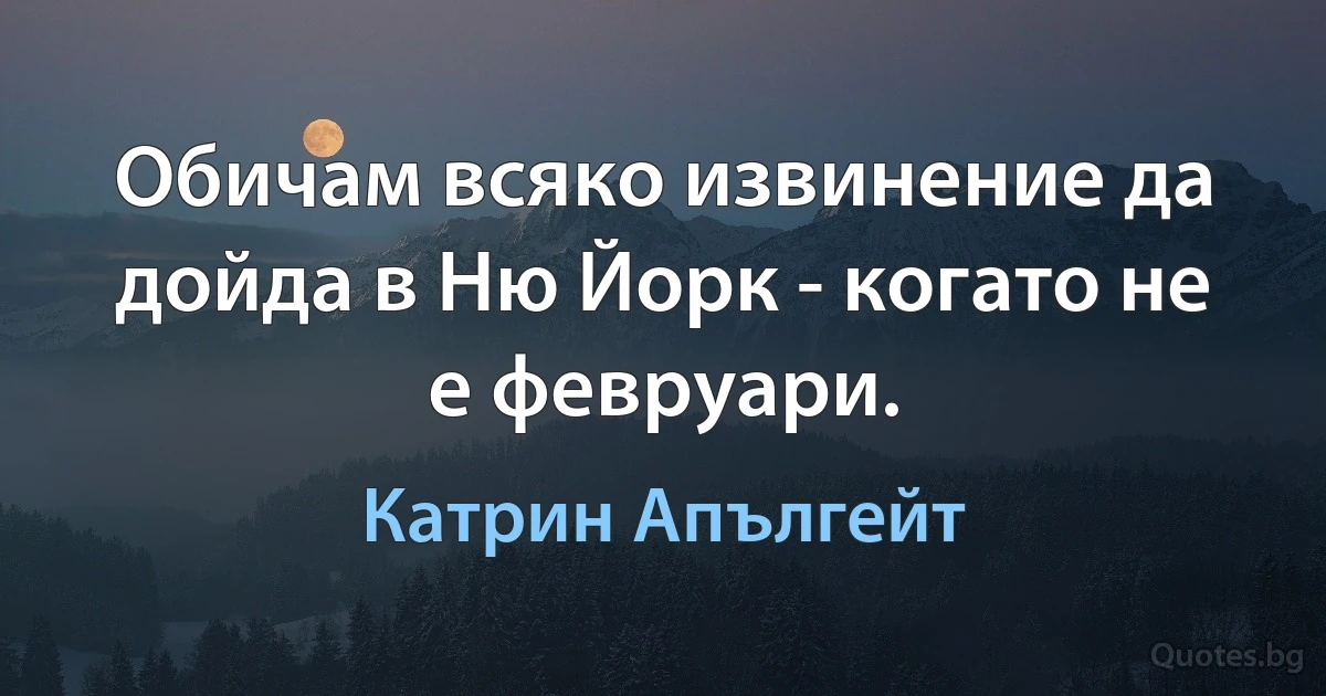 Обичам всяко извинение да дойда в Ню Йорк - когато не е февруари. (Катрин Апългейт)