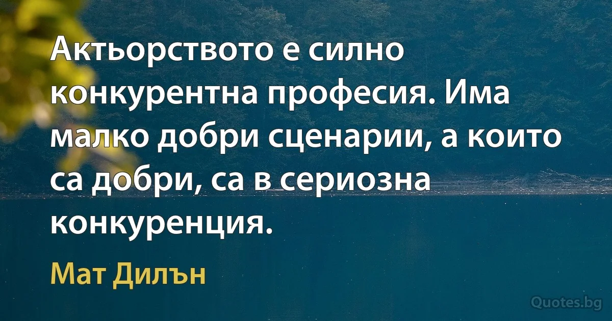 Актьорството е силно конкурентна професия. Има малко добри сценарии, а които са добри, са в сериозна конкуренция. (Мат Дилън)