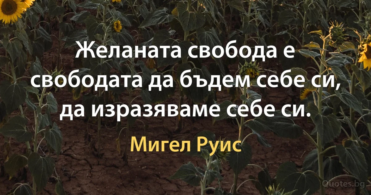 Желаната свобода е свободата да бъдем себе си, да изразяваме себе си. (Мигел Руис)