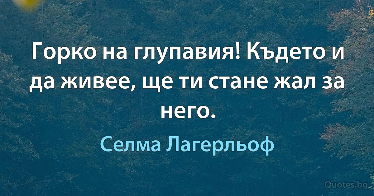 Горко на глупавия! Където и да живее, ще ти стане жал за него. (Селма Лагерльоф)