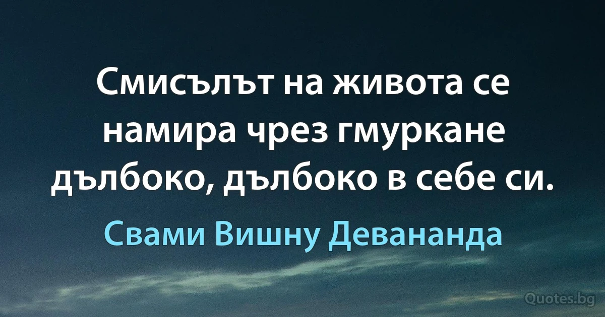 Смисълът на живота се намира чрез гмуркане дълбоко, дълбоко в себе си. (Свами Вишну Девананда)