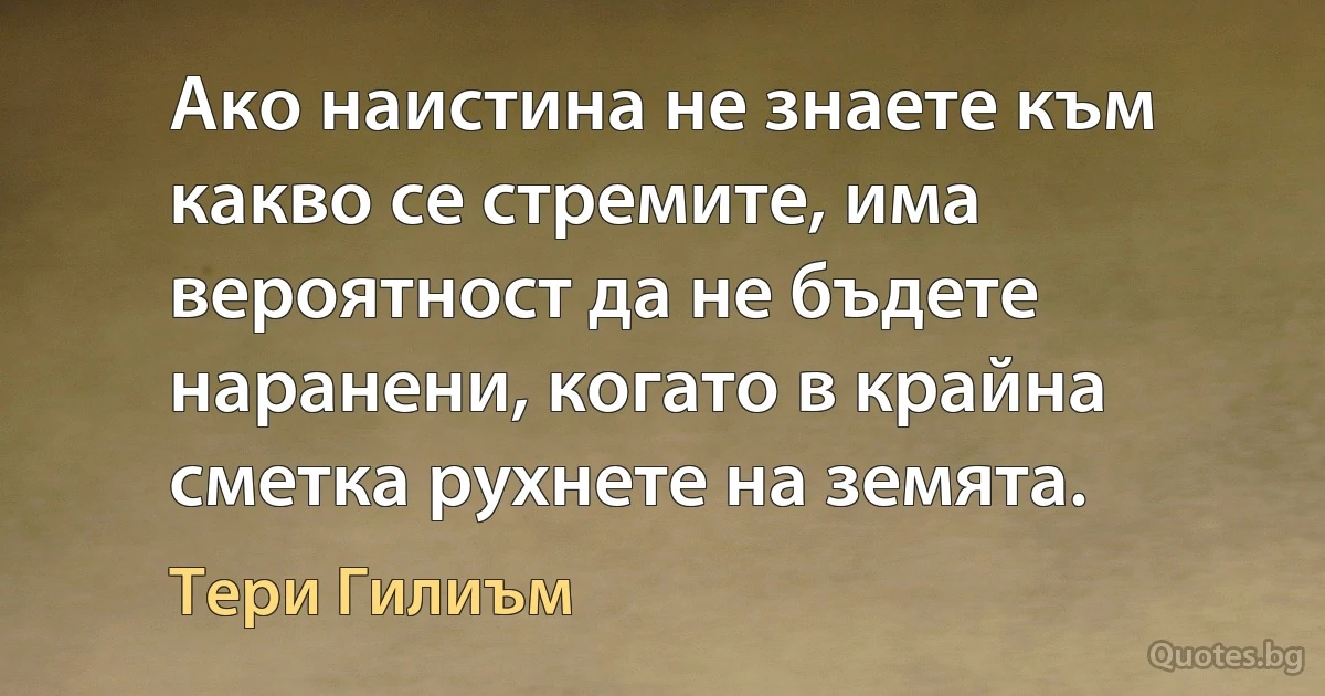 Ако наистина не знаете към какво се стремите, има вероятност да не бъдете наранени, когато в крайна сметка рухнете на земята. (Тери Гилиъм)