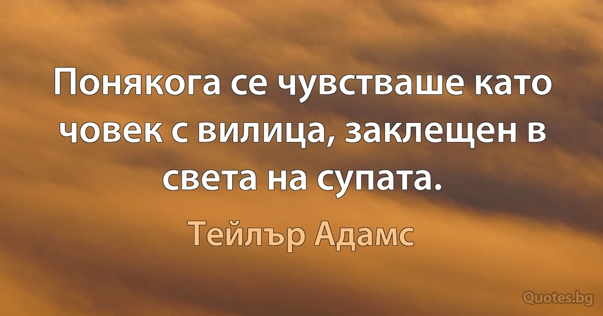 Понякога се чувстваше като човек с вилица, заклещен в света на супата. (Тейлър Адамс)