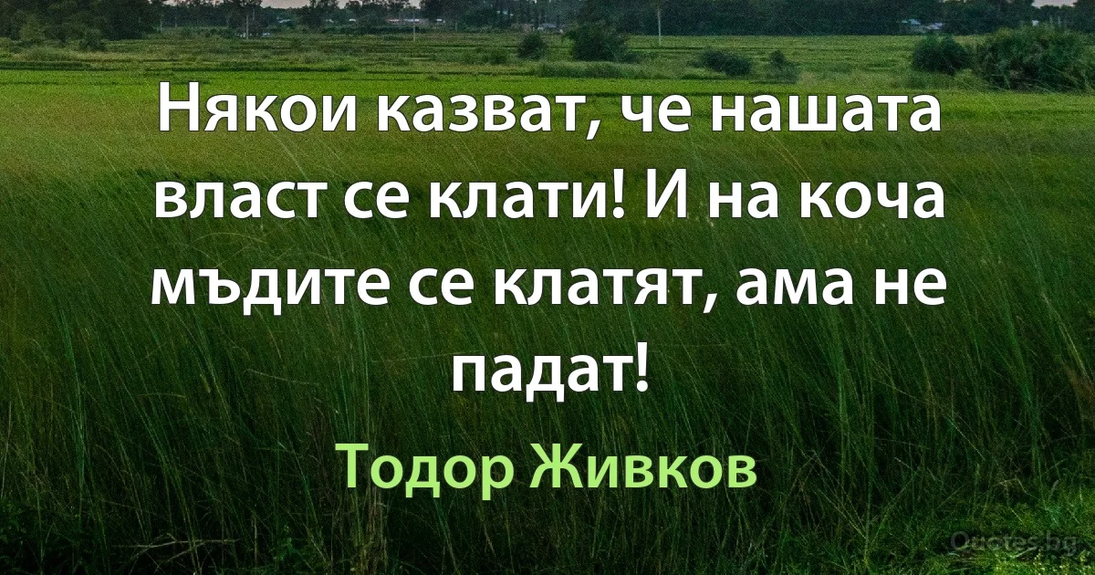 Някои казват, че нашата власт се клати! И на коча мъдите се клатят, ама не падат! (Тодор Живков)