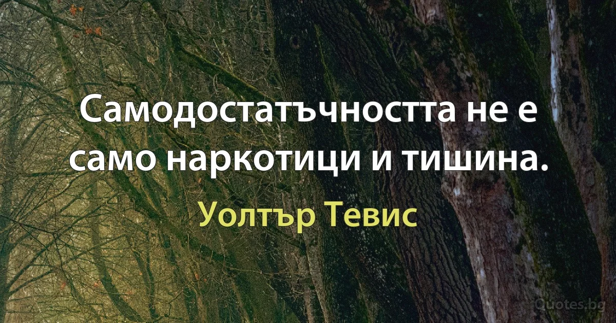 Самодостатъчността не е само наркотици и тишина. (Уолтър Тевис)