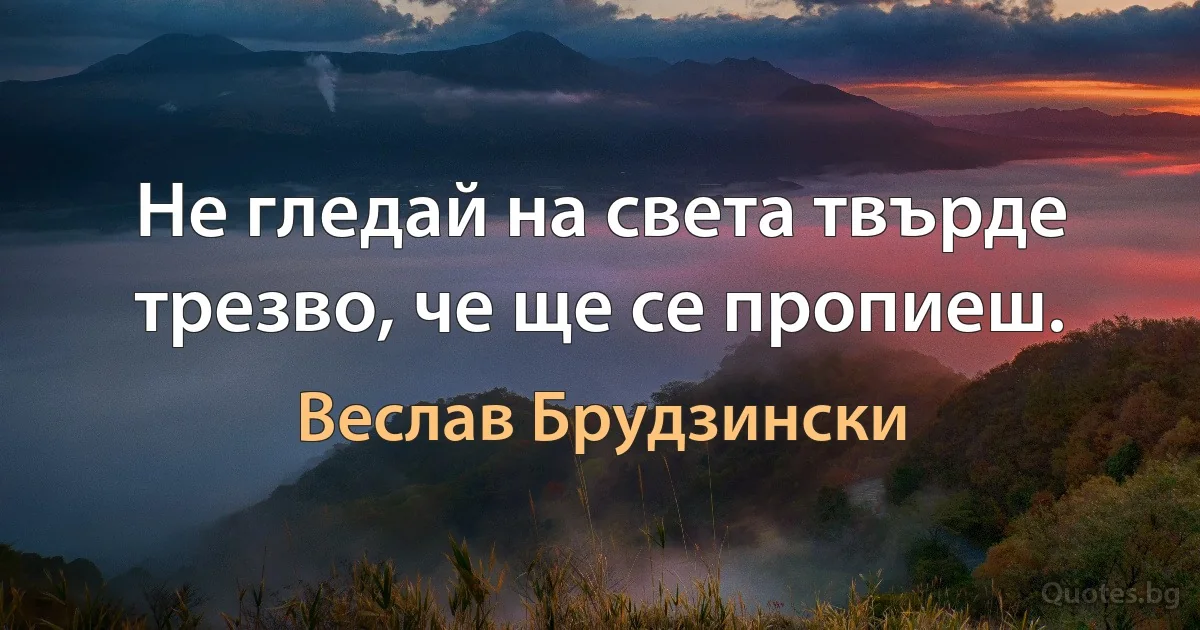 Не гледай на света твърде трезво, че ще се пропиеш. (Веслав Брудзински)