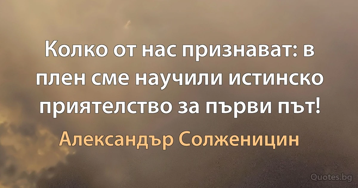 Колко от нас признават: в плен сме научили истинско приятелство за първи път! (Александър Солженицин)