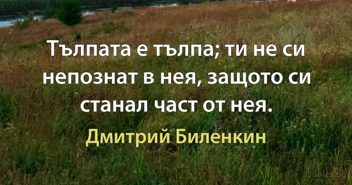 Тълпата е тълпа; ти не си непознат в нея, защото си станал част от нея. (Дмитрий Биленкин)