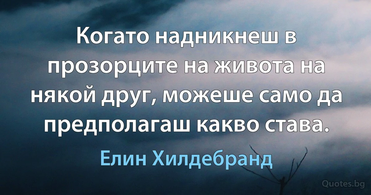 Когато надникнеш в прозорците на живота на някой друг, можеше само да предполагаш какво става. (Елин Хилдебранд)