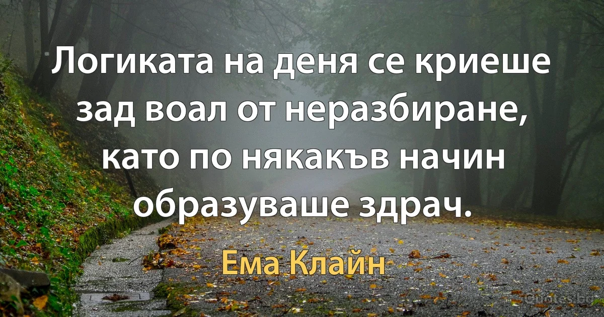 Логиката на деня се криеше зад воал от неразбиране, като по някакъв начин образуваше здрач. (Ема Клайн)