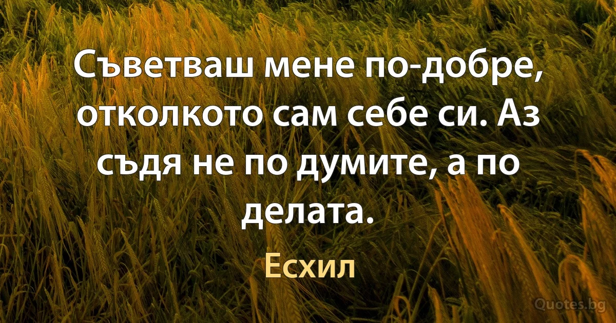 Съветваш мене по-добре, отколкото сам себе си. Аз съдя не по думите, а по делата. (Есхил)