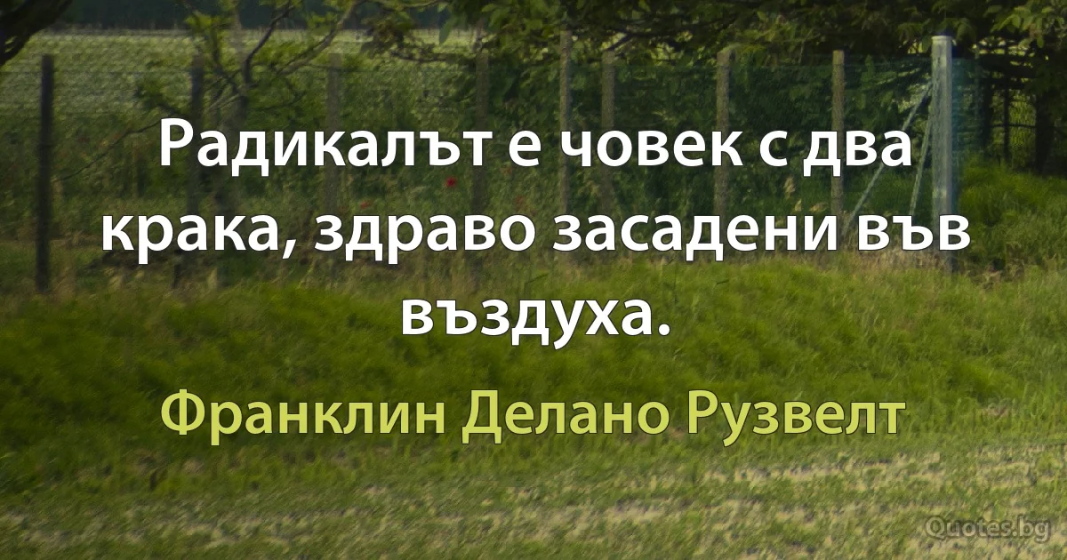 Радикалът е човек с два крака, здраво засадени във въздуха. (Франклин Делано Рузвелт)