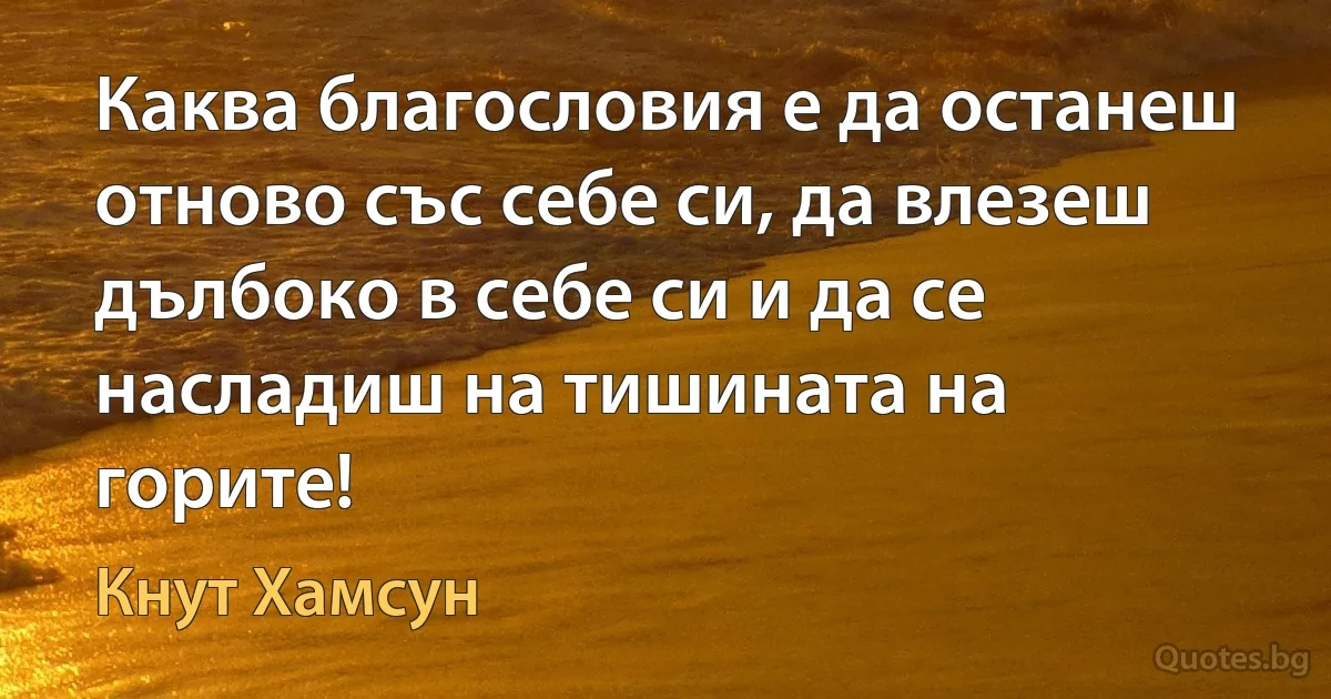 Каква благословия е да останеш отново със себе си, да влезеш дълбоко в себе си и да се насладиш на тишината на горите! (Кнут Хамсун)