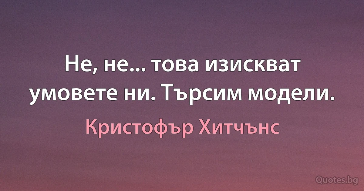 Не, не... това изискват умовете ни. Търсим модели. (Кристофър Хитчънс)