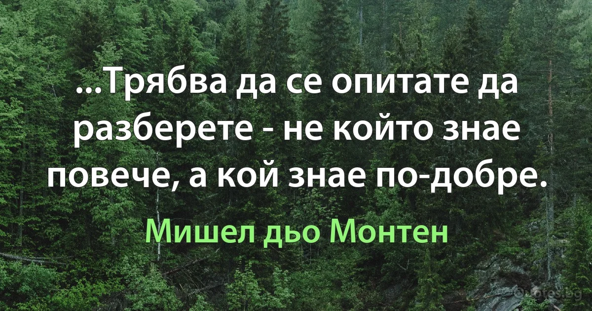 ...Трябва да се опитате да разберете - не който знае повече, а кой знае по-добре. (Мишел дьо Монтен)