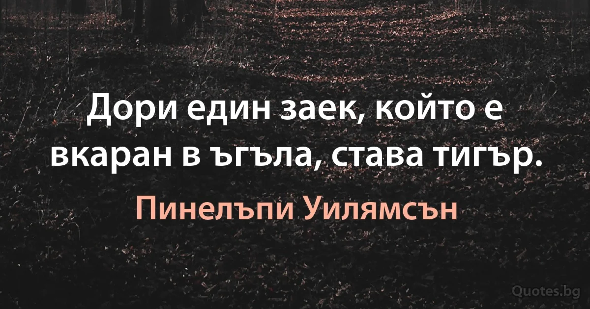 Дори един заек, който е вкаран в ъгъла, става тигър. (Пинелъпи Уилямсън)