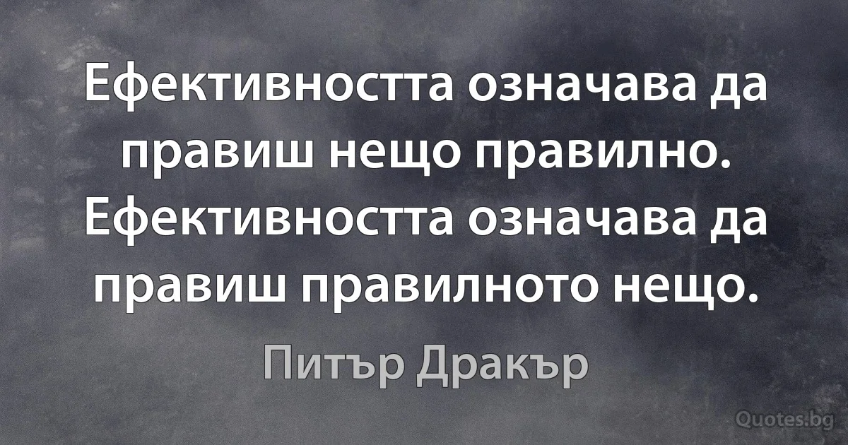 Ефективността означава да правиш нещо правилно. Ефективността означава да правиш правилното нещо. (Питър Дракър)