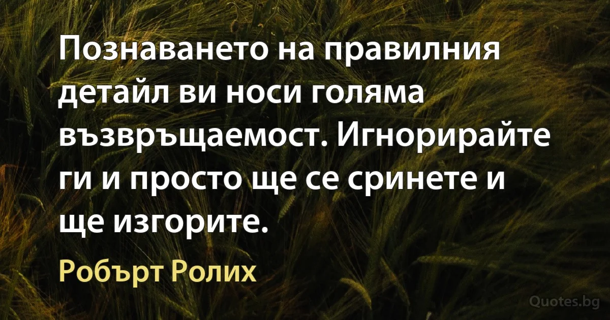 Познаването на правилния детайл ви носи голяма възвръщаемост. Игнорирайте ги и просто ще се сринете и ще изгорите. (Робърт Ролих)