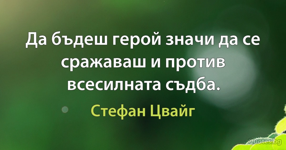 Да бъдеш герой значи да се сражаваш и против всесилната съдба. (Стефан Цвайг)