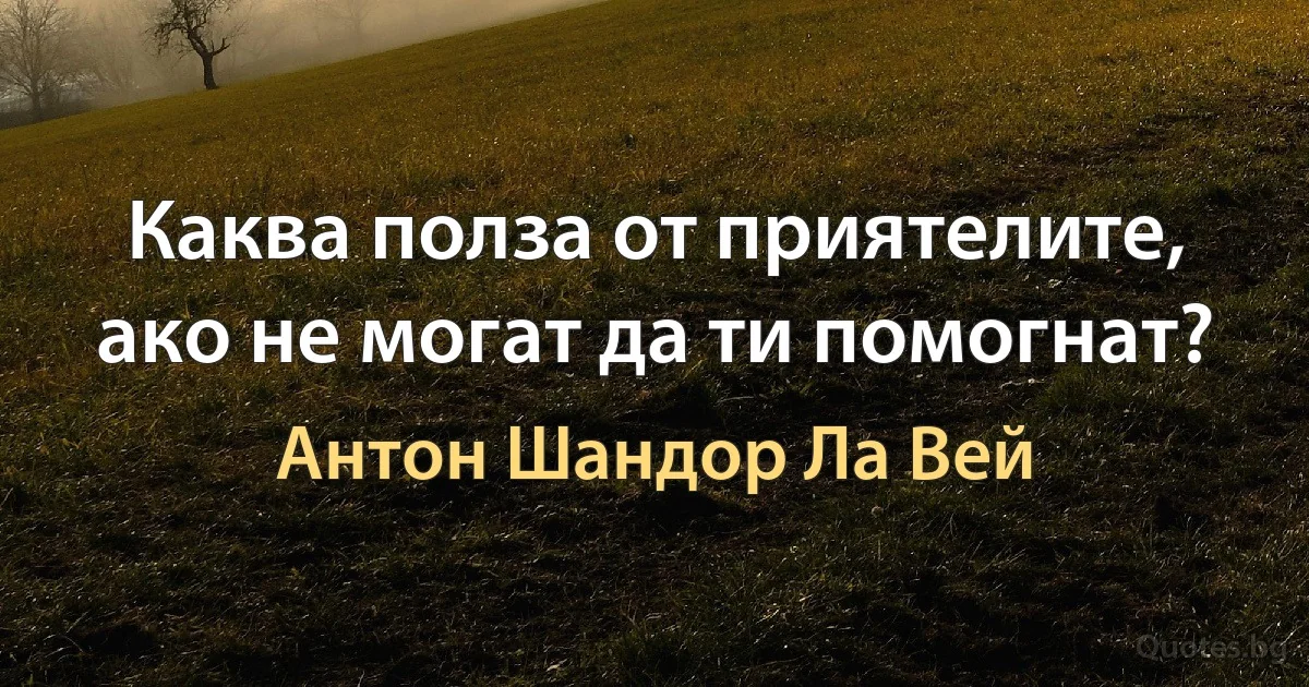 Каква полза от приятелите, ако не могат да ти помогнат? (Антон Шандор Ла Вей)