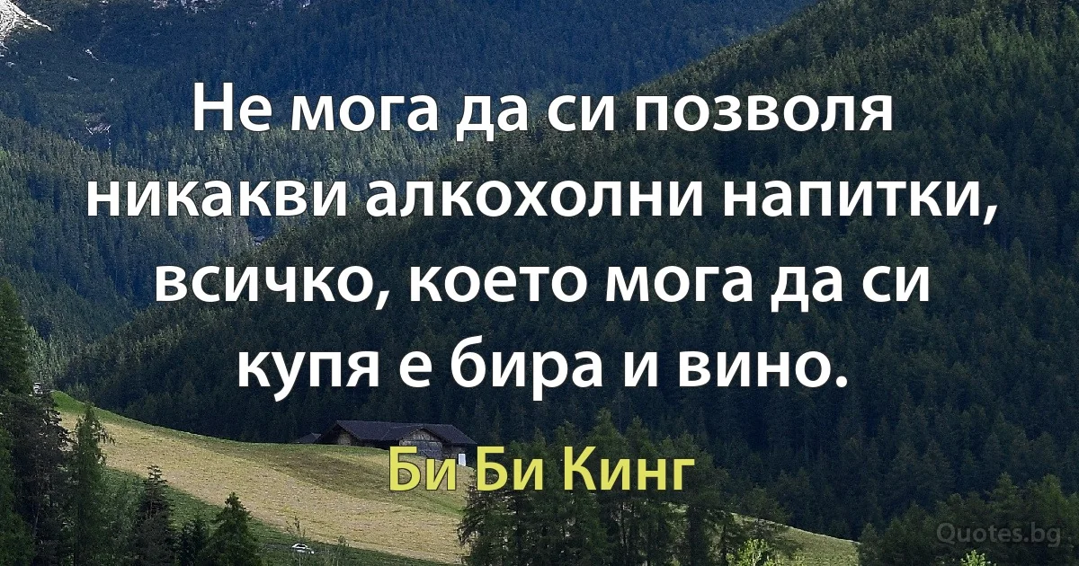 Не мога да си позволя никакви алкохолни напитки, всичко, което мога да си купя е бира и вино. (Би Би Кинг)