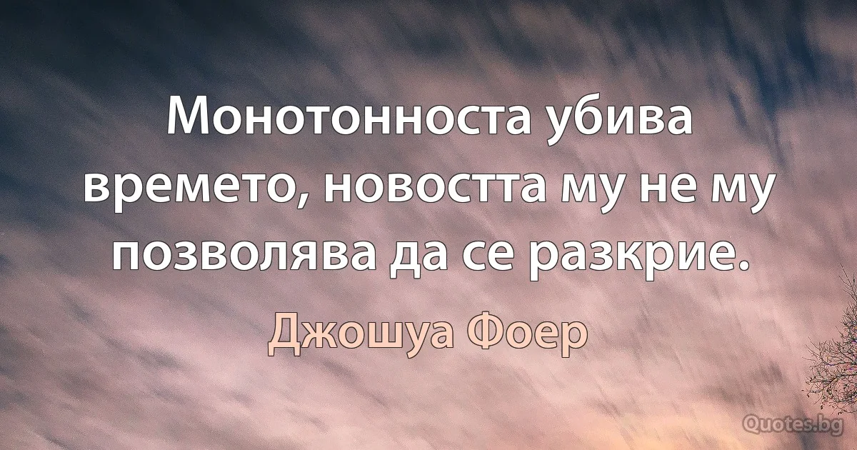 Монотонноста убива времето, новостта му не му позволява да се разкрие. (Джошуа Фоер)