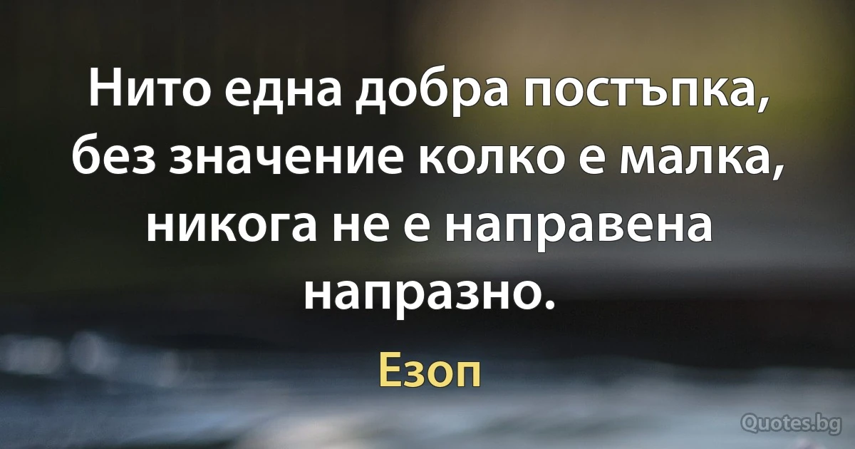 Нито една добра постъпка, без значение колко е малка, никога не е направена напразно. (Езоп)