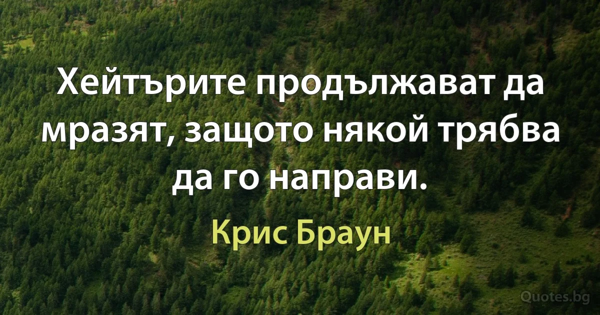 Хейтърите продължават да мразят, защото някой трябва да го направи. (Крис Браун)