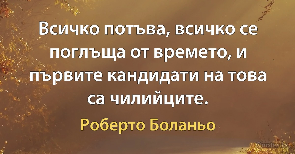 Всичко потъва, всичко се поглъща от времето, и първите кандидати на това са чилийците. (Роберто Боланьо)