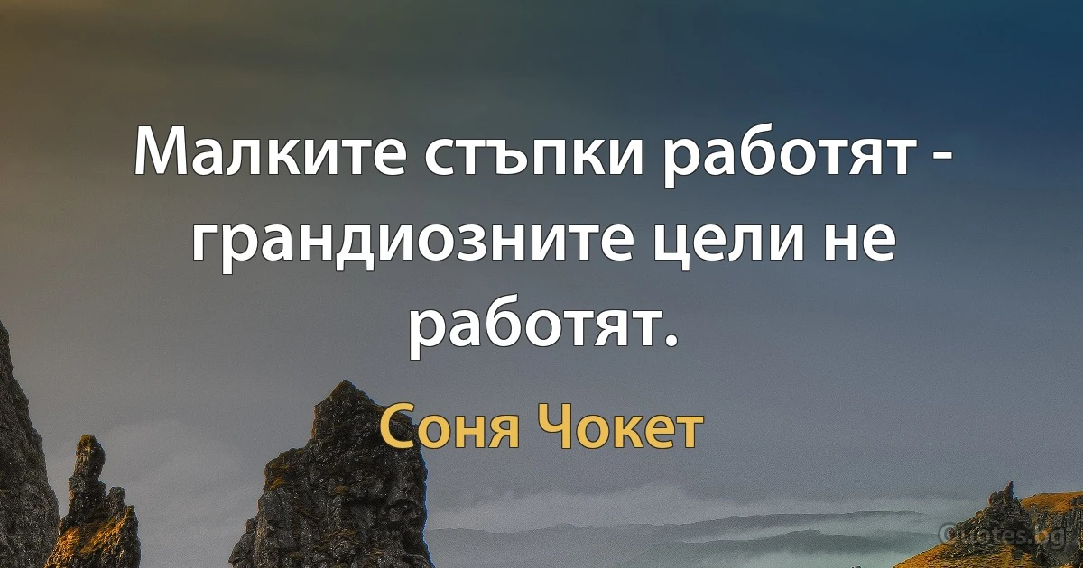 Малките стъпки работят - грандиозните цели не работят. (Соня Чокет)