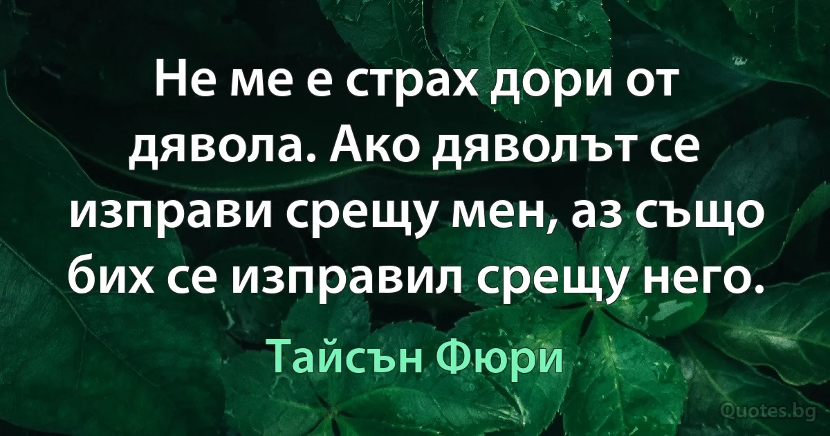 Не ме е страх дори от дявола. Ако дяволът се изправи срещу мен, аз също бих се изправил срещу него. (Тайсън Фюри)