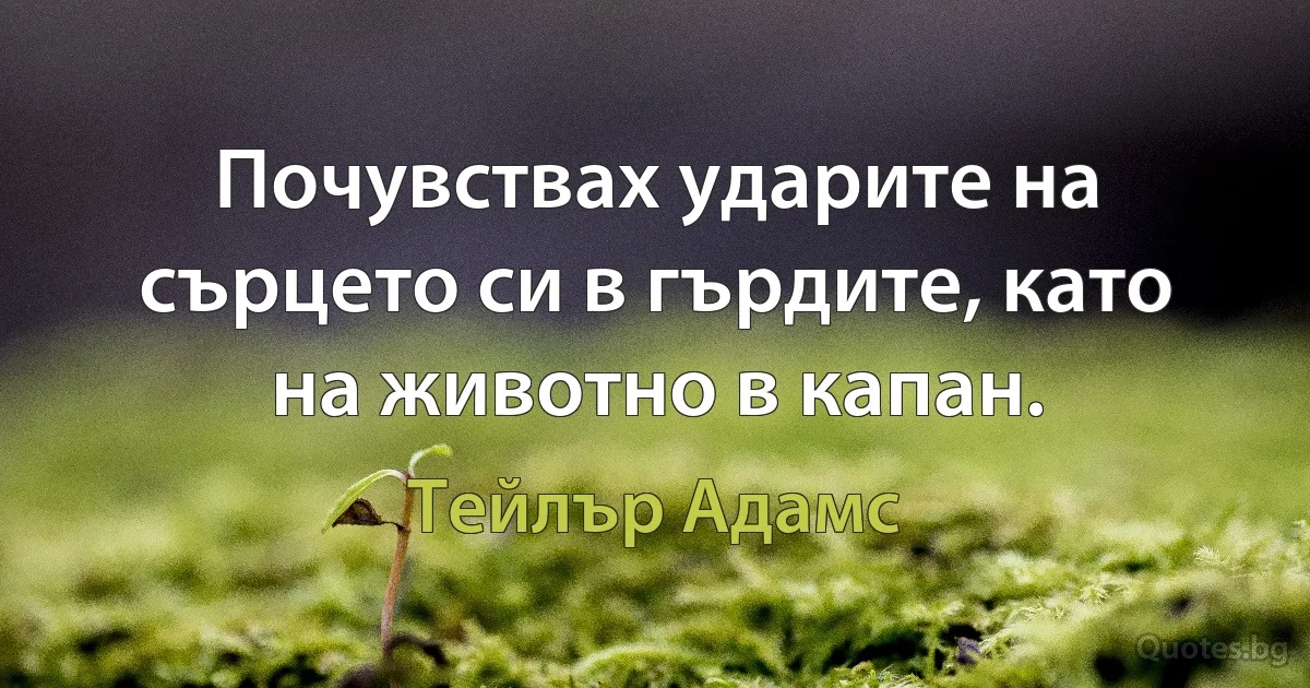 Почувствах ударите на сърцето си в гърдите, като на животно в капан. (Тейлър Адамс)