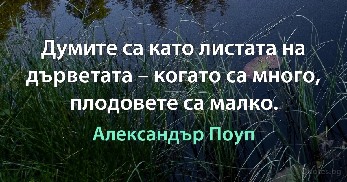 Думите са като листата на дърветата – когато са много, плодовете са малко. (Александър Поуп)