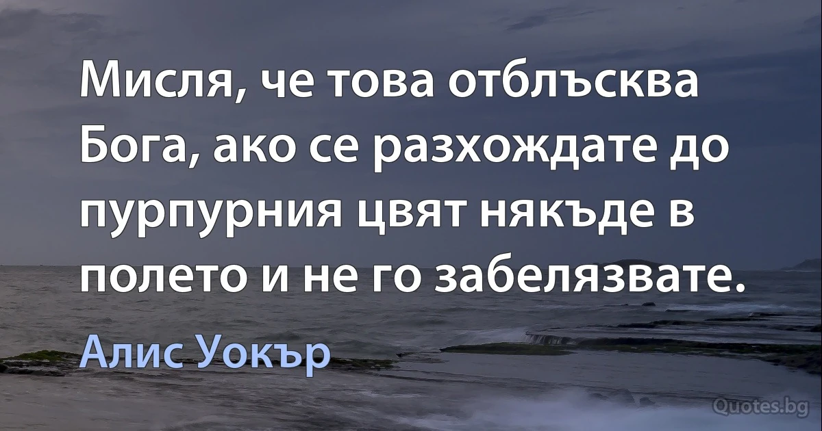 Мисля, че това отблъсква Бога, ако се разхождате до пурпурния цвят някъде в полето и не го забелязвате. (Алис Уокър)