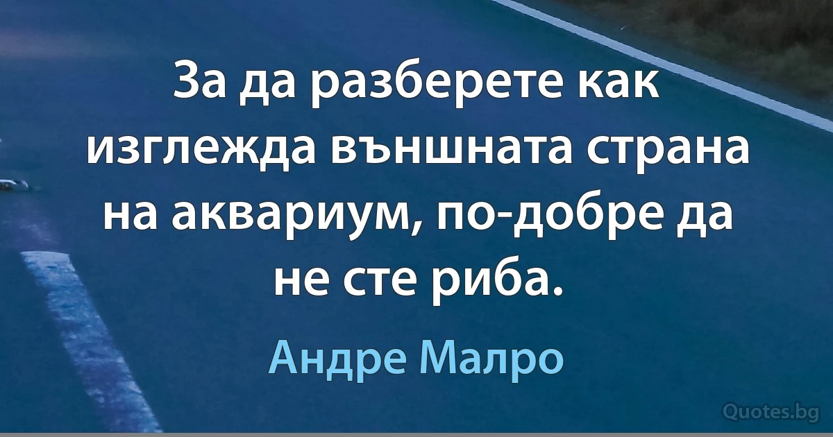 За да разберете как изглежда външната страна на аквариум, по-добре да не сте риба. (Андре Малро)