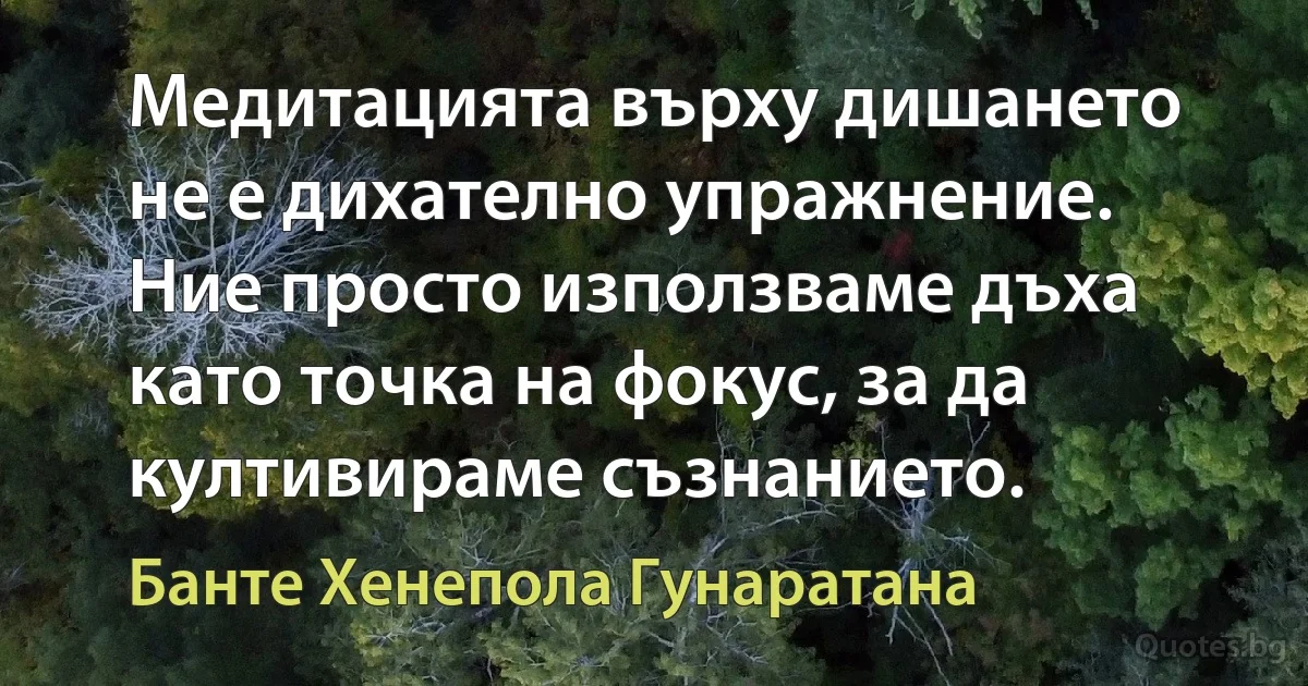 Медитацията върху дишането не е дихателно упражнение. Ние просто използваме дъха като точка на фокус, за да култивираме съзнанието. (Банте Хенепола Гунаратана)